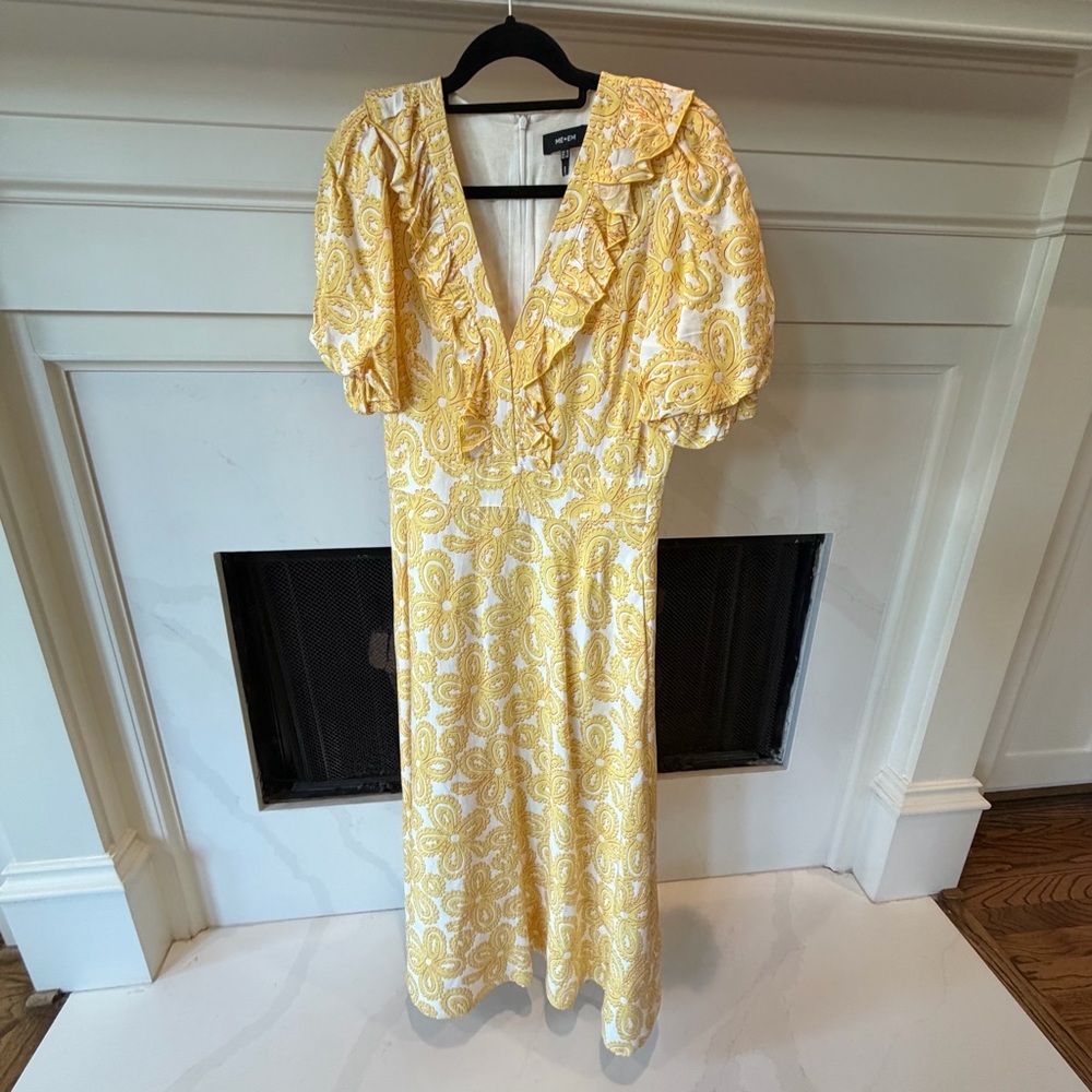 ME+EM Yellow Paisley Ruffle-Trim Midi Dress